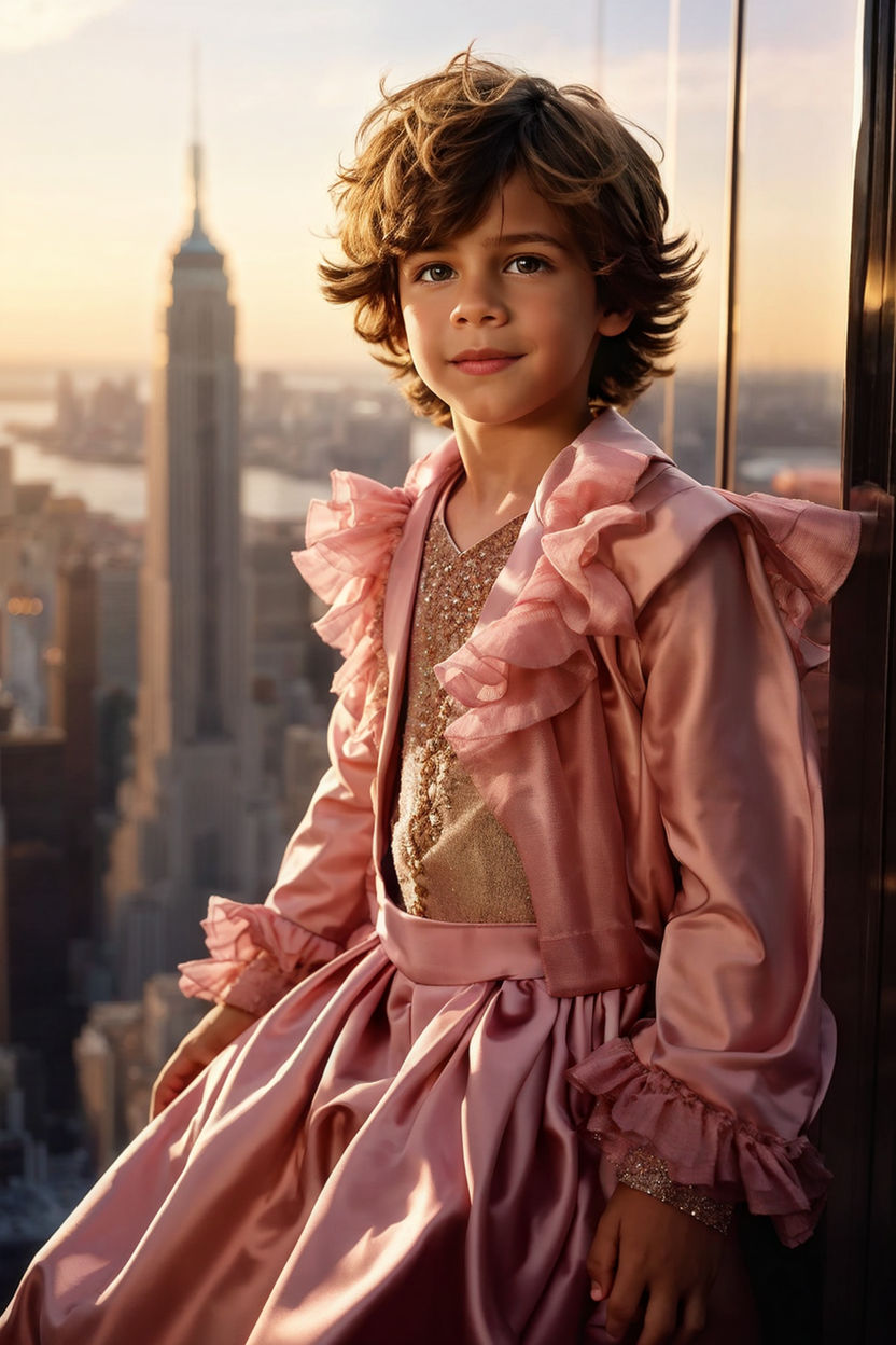 a boy wearing a feminine girly dress