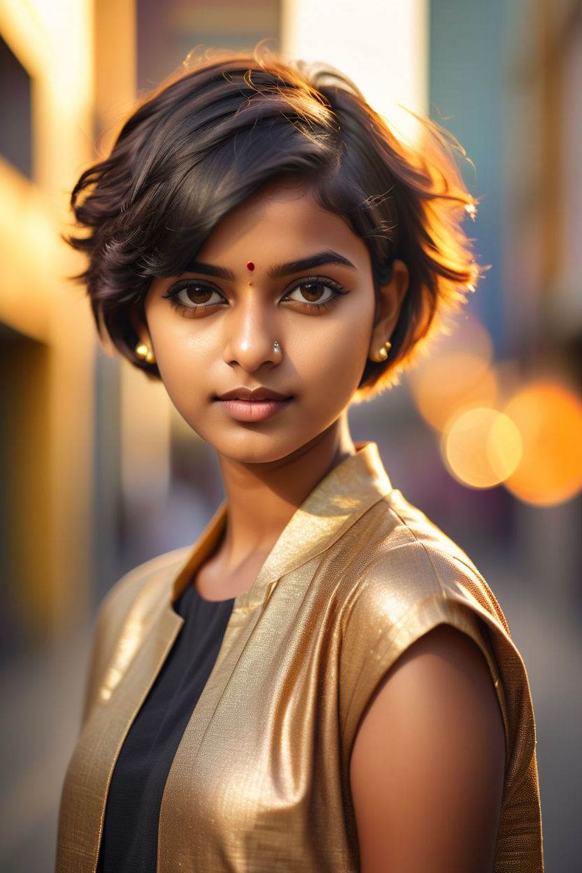 Indian girl with short boycut hair