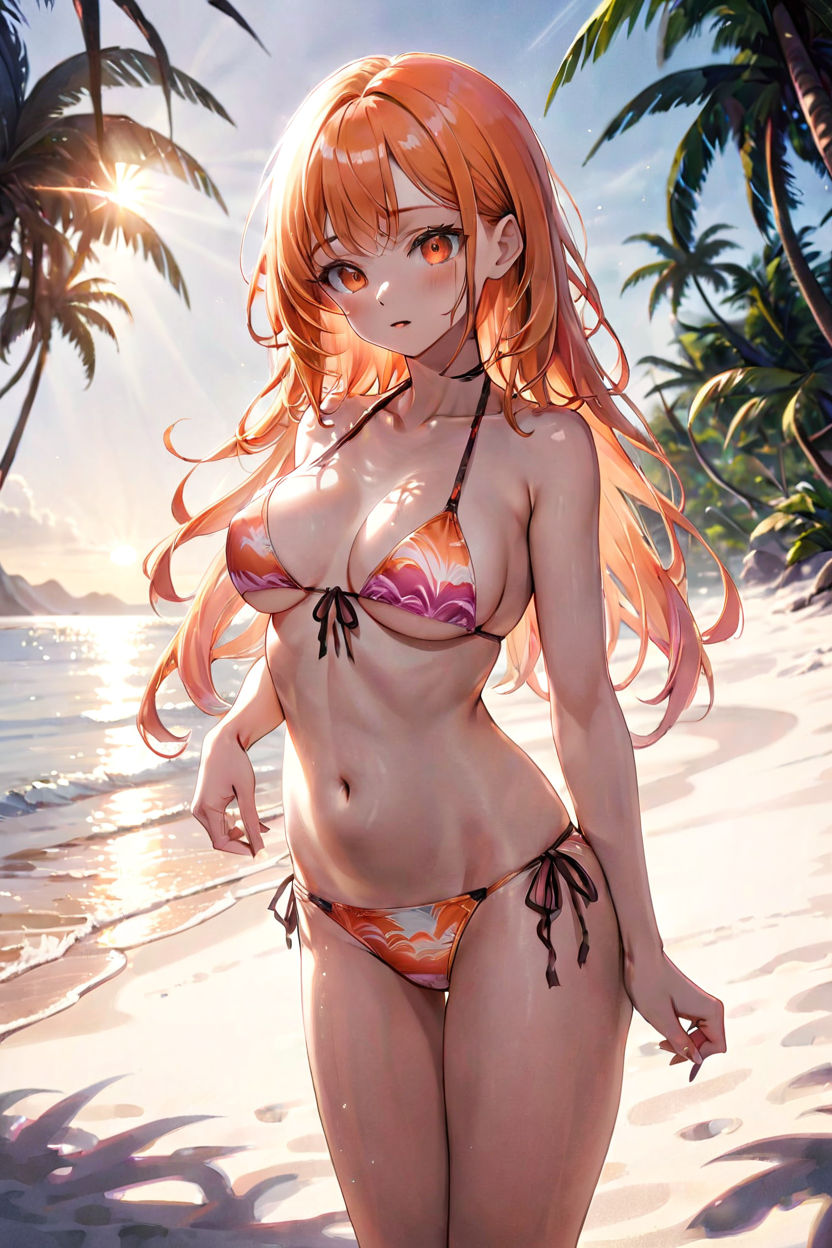 Anime girl in bikini with big waist