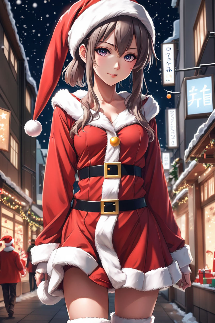 Hot anime woman in a Christmas outfit