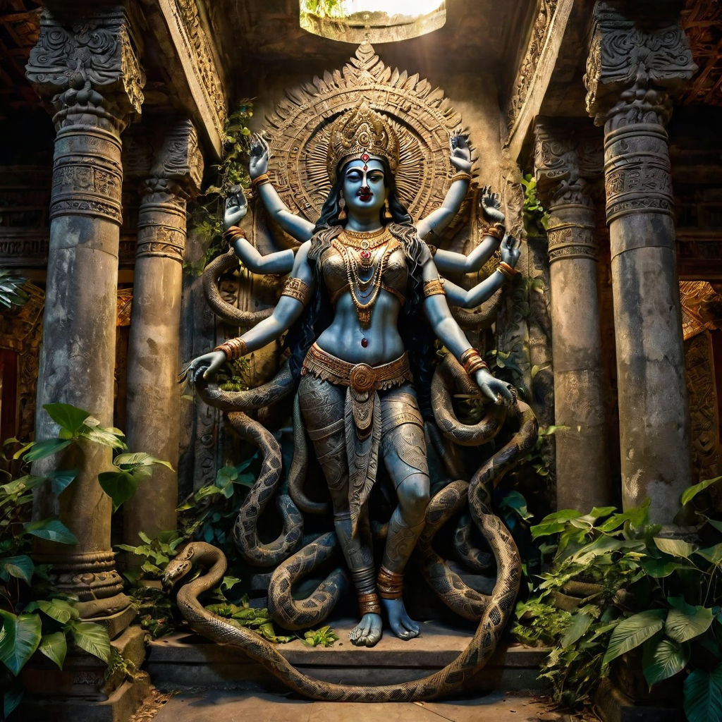 The hindu godess Kali completely nude with 6 arms