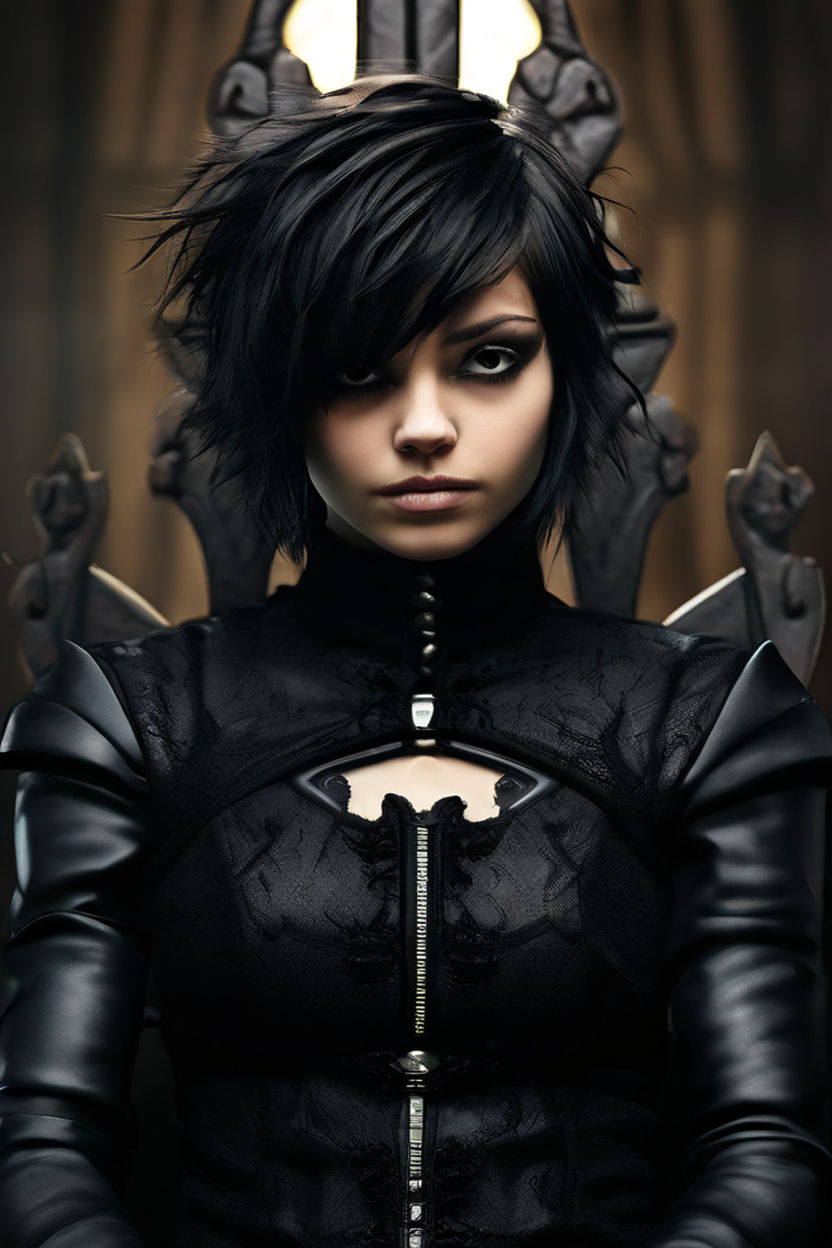 Short black hair ((Beautiful Gothic Goddess))