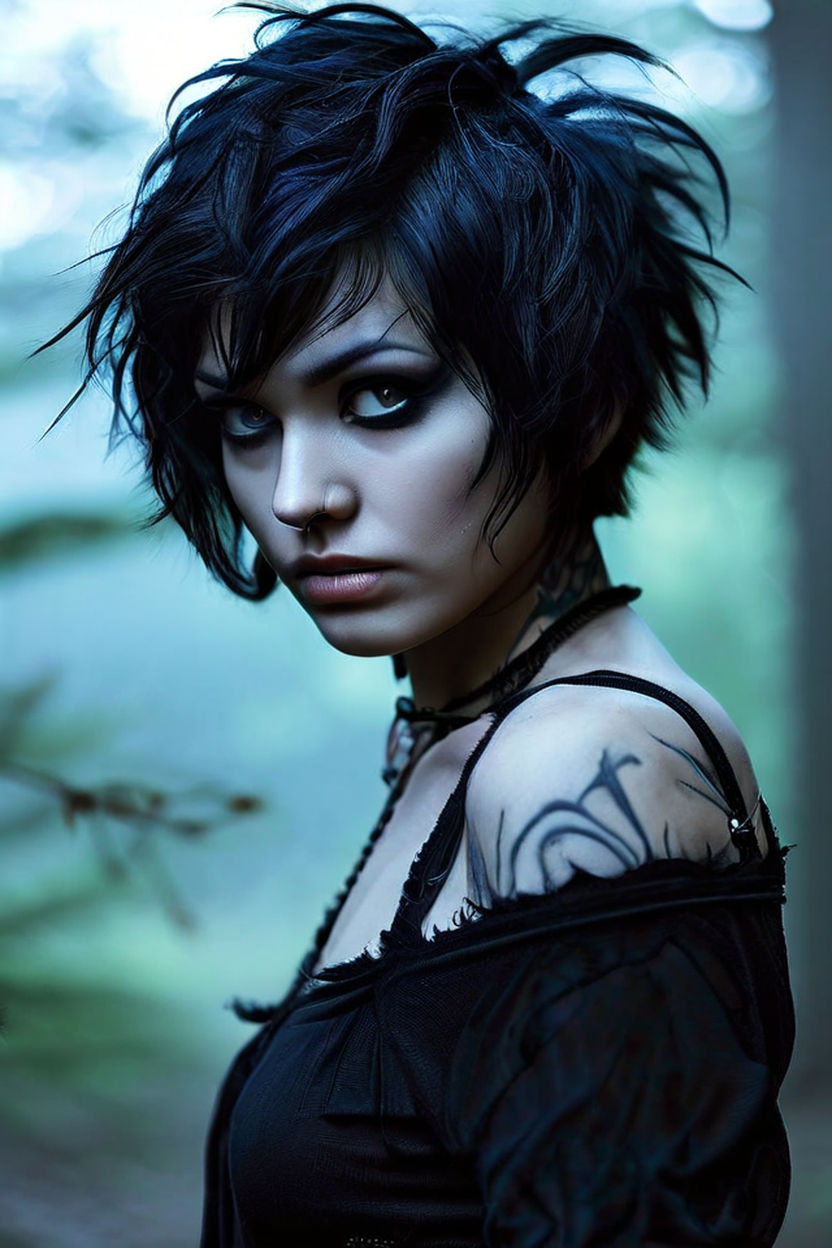 Short black hair ((Beautiful Gothic Goddess))