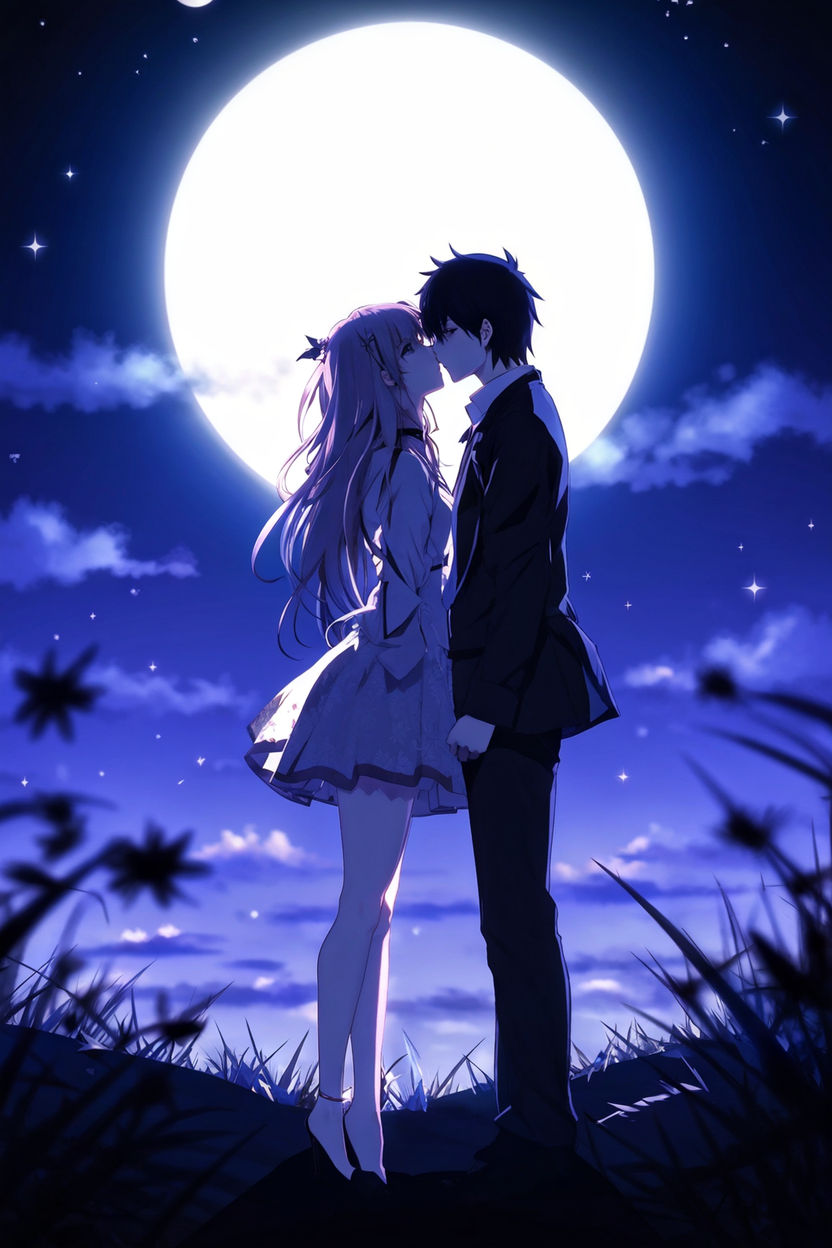 a anime boy kisses a anime girl