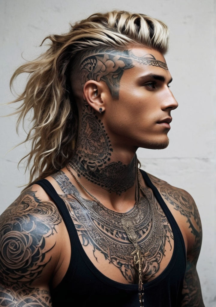 balinese male hairy tribal mohawk tattooed shaman