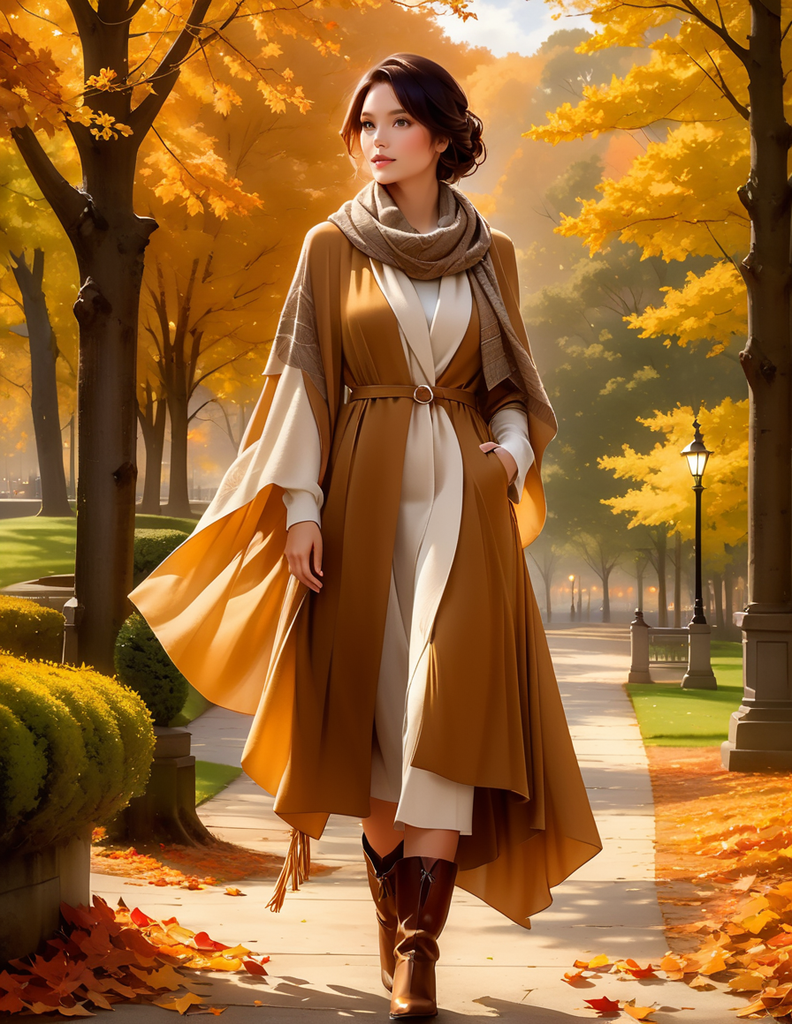 portrait painting of a beautiful fashionista walking through the 