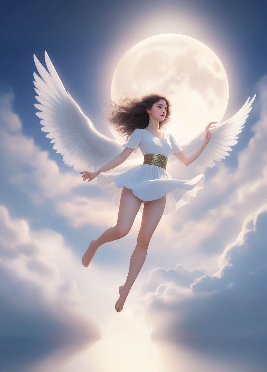 naked female angel flying upwards