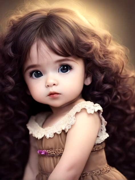 baby girl with green eyes and curly brown hair