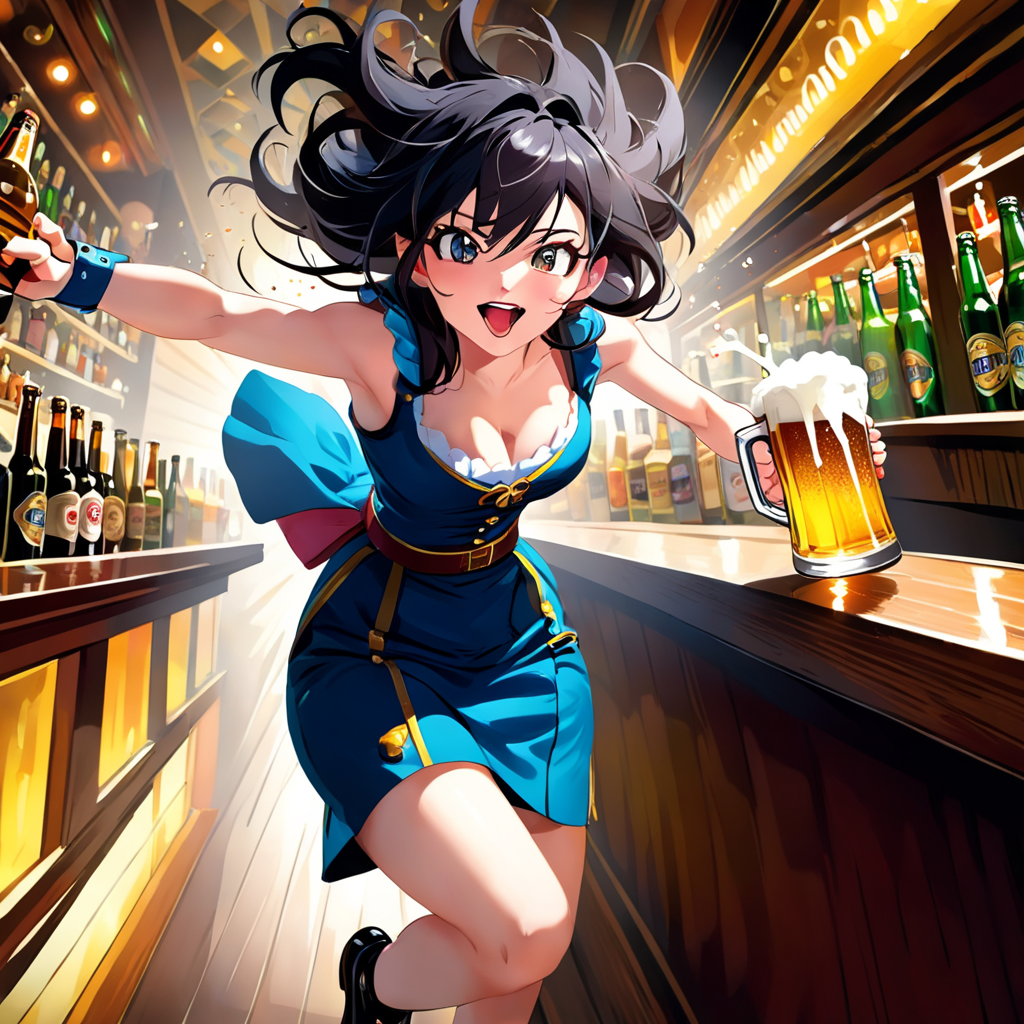 Anime Girl is drunk in the bar