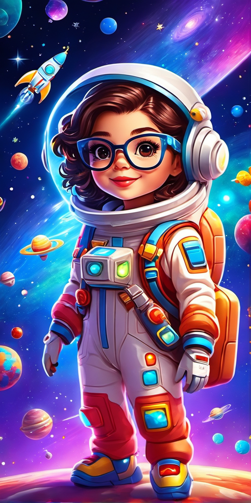 astronaut standing behind girl