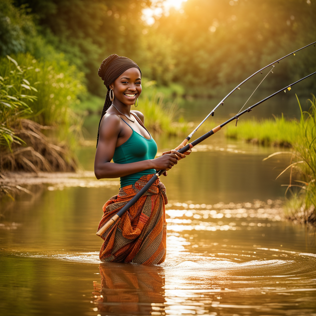 A black women with 2 fish in her both hands - Playground
