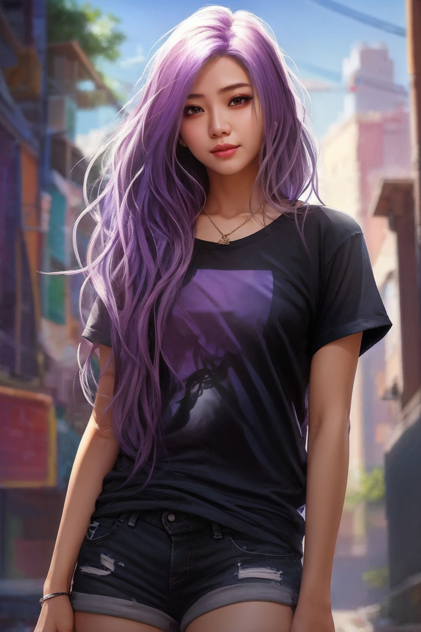 Anime girl purple hair character concept art