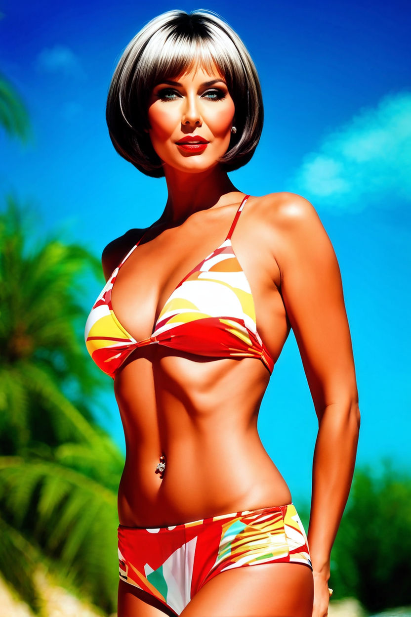 Adrienne Barbeau in a 2 piece red bikini pinup style