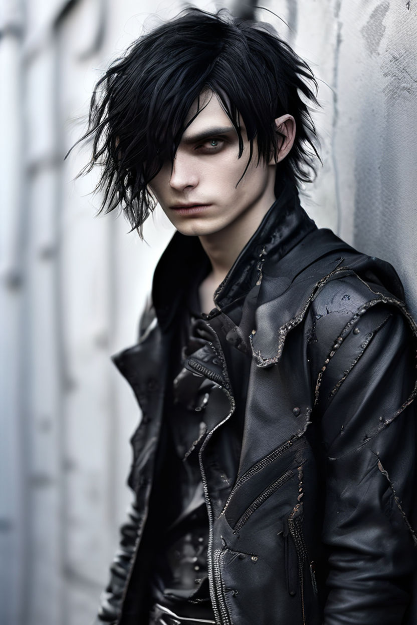 Goth man beautiful face wearing black