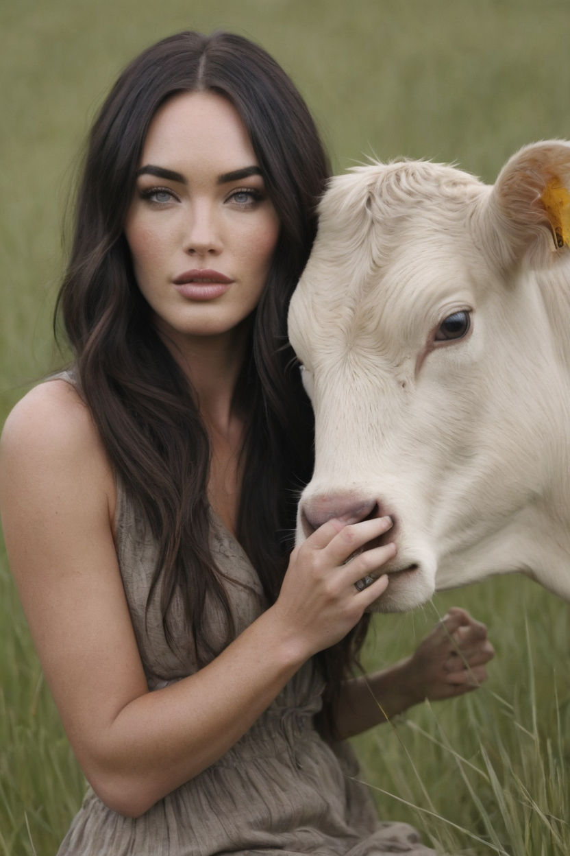 A natural beauty hugs a cow