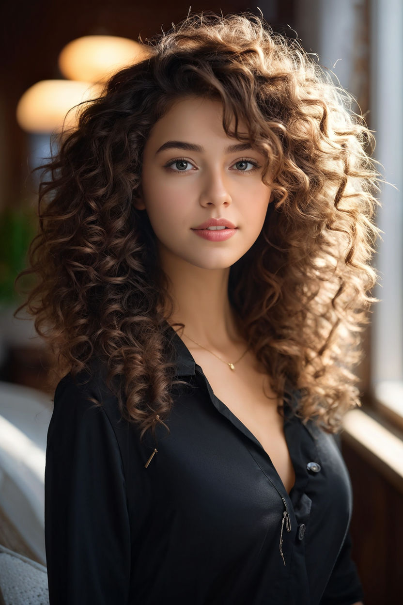 sexy woman with curly hair