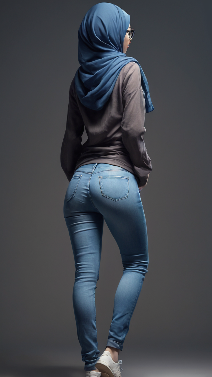 a girl in jeans from behind