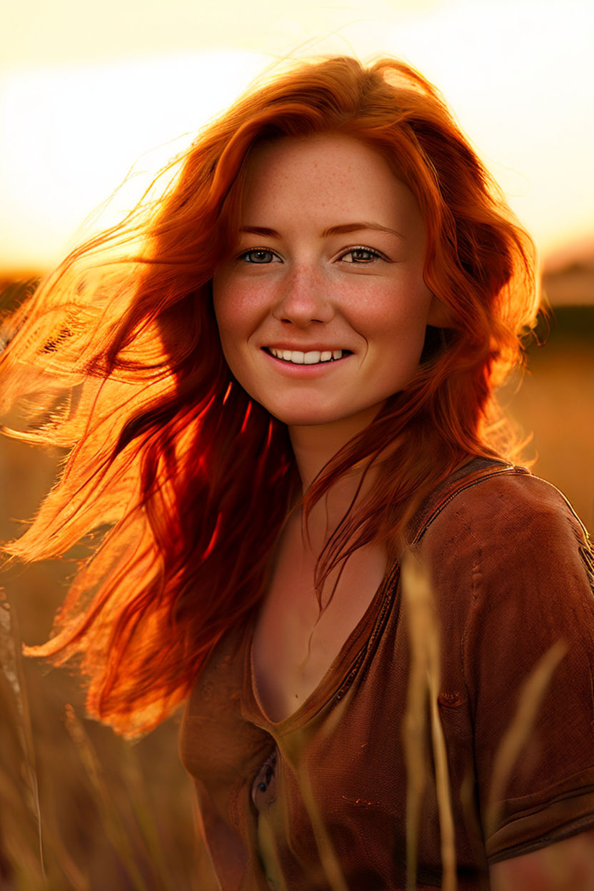 Smiling beautiful redhead woman