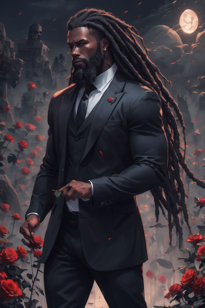 A thicc ebony man with dreadlocks