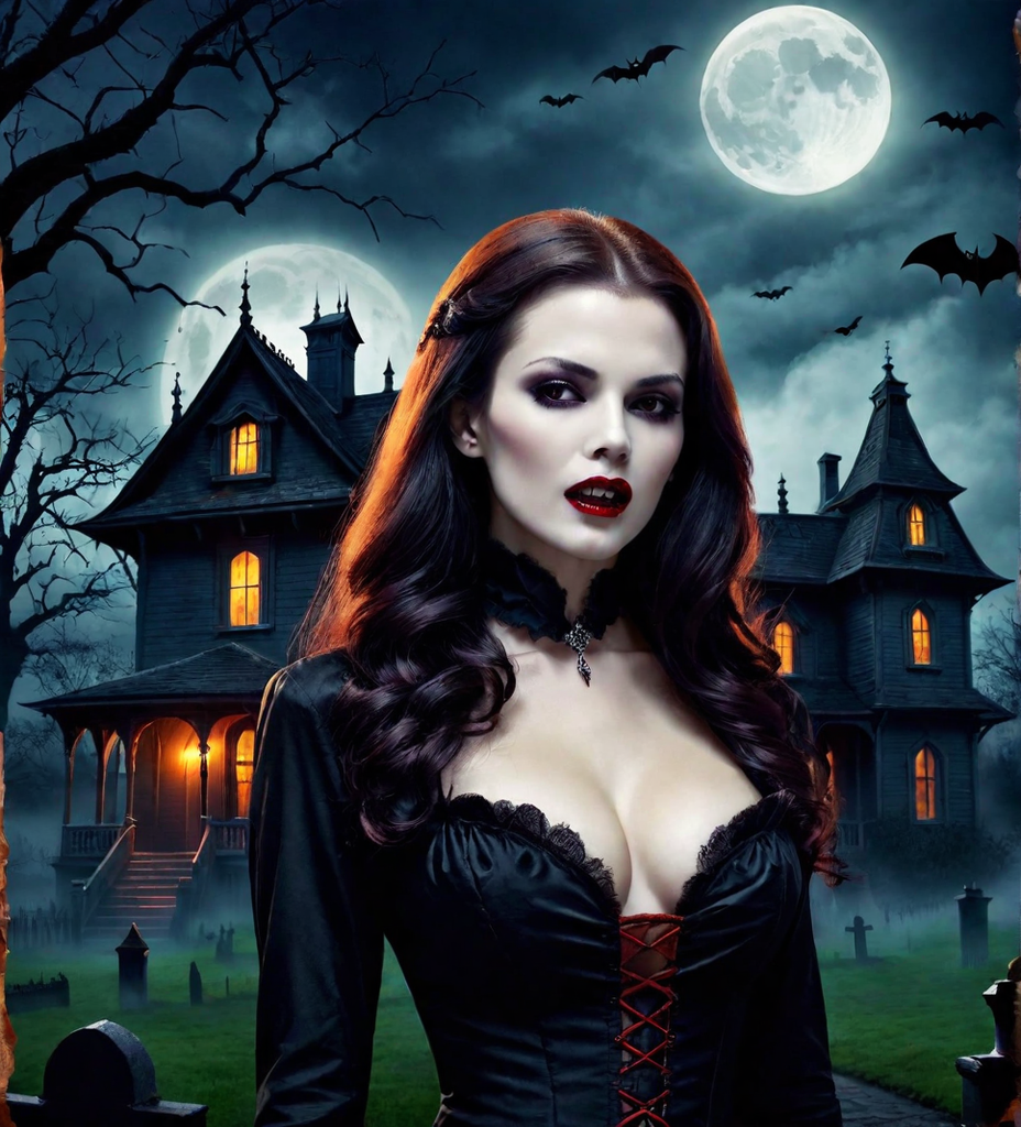 Woman with extremely large bustier high detailed vamp face