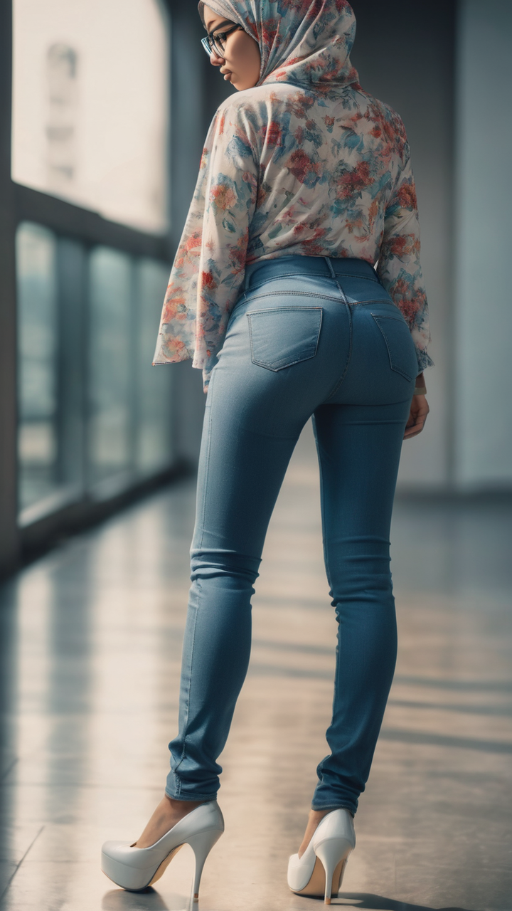 a girl in jeans from behind