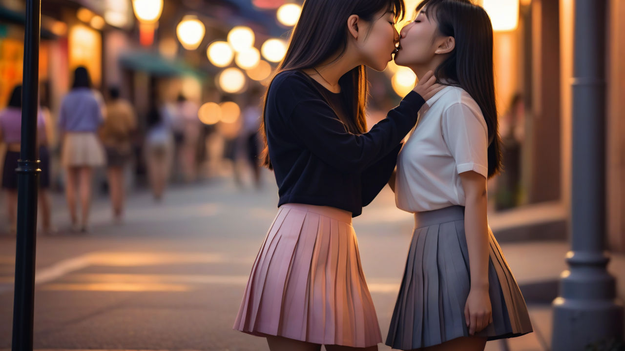 Japanese girl kissing a girl