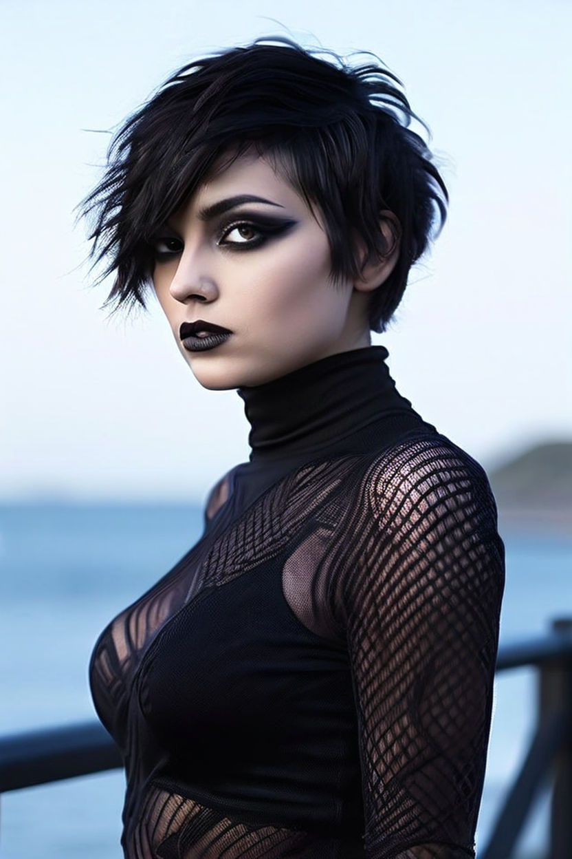 Short black hair ((Beautiful Gothic Goddess))