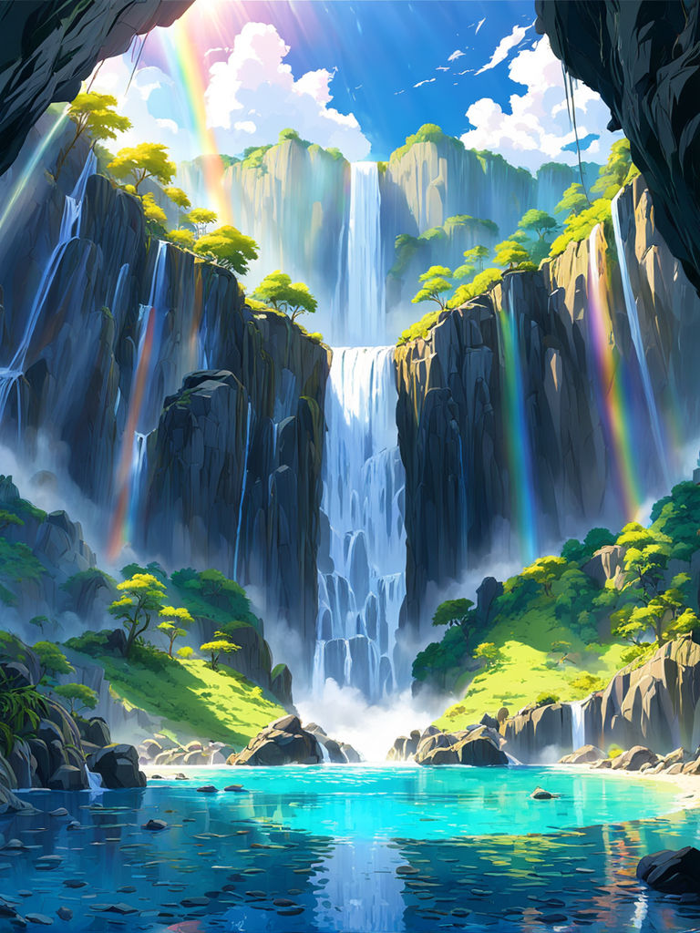 Fantasy Waterfall: Expansive Landscapes in Anime-influenced Digital  Painting Stock Illustration - Illustration of azure, tonal: 300049633