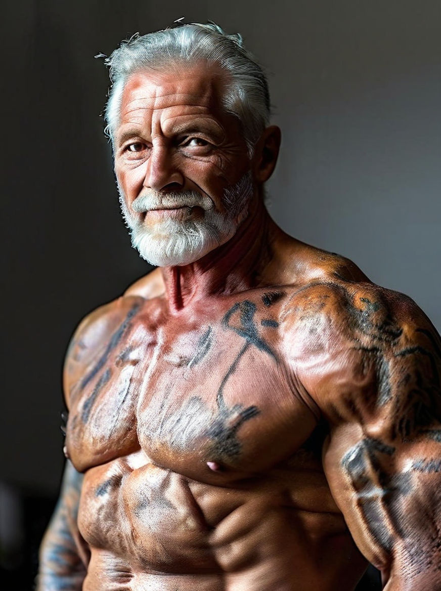 Brutal very muscular old man