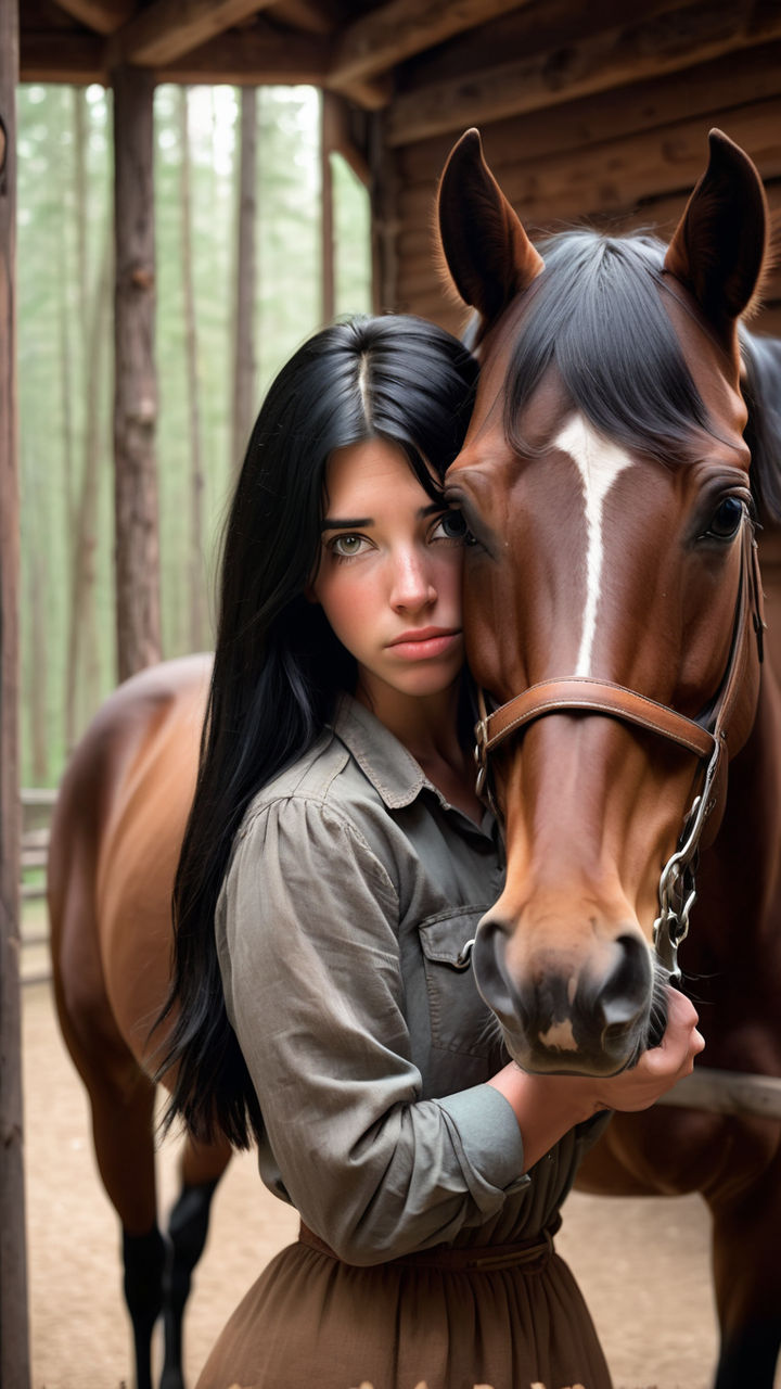 Woman sucking horse cock.