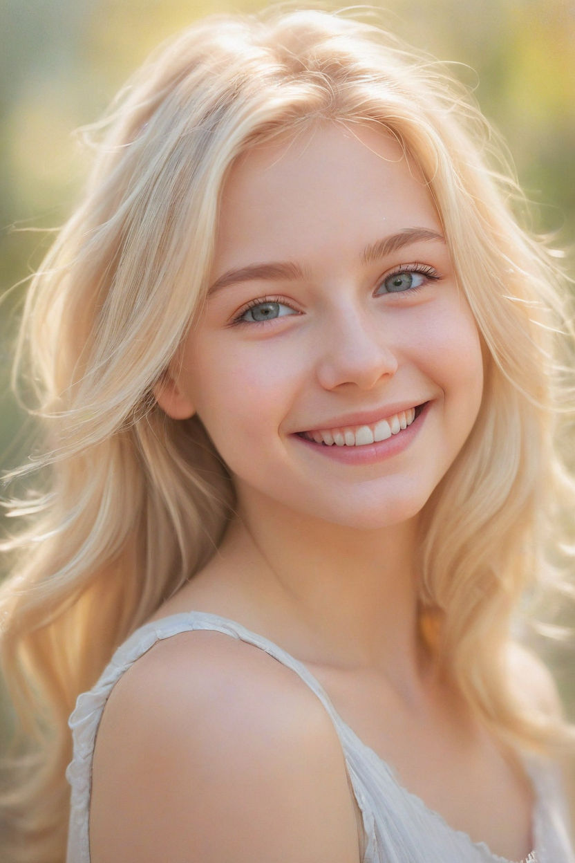 Artistic photo portrait of most Beautiful Blonde teen girl smiling