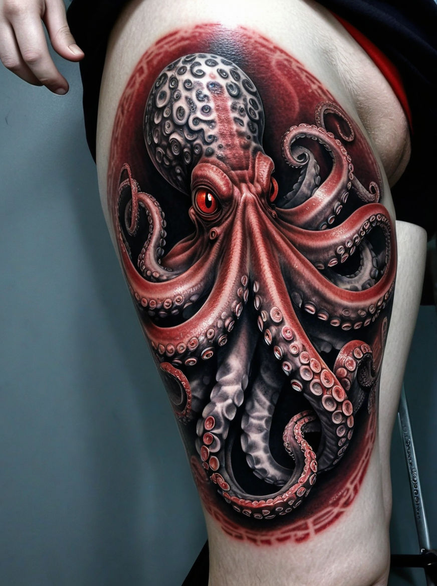 a male tattoo of a large octopus