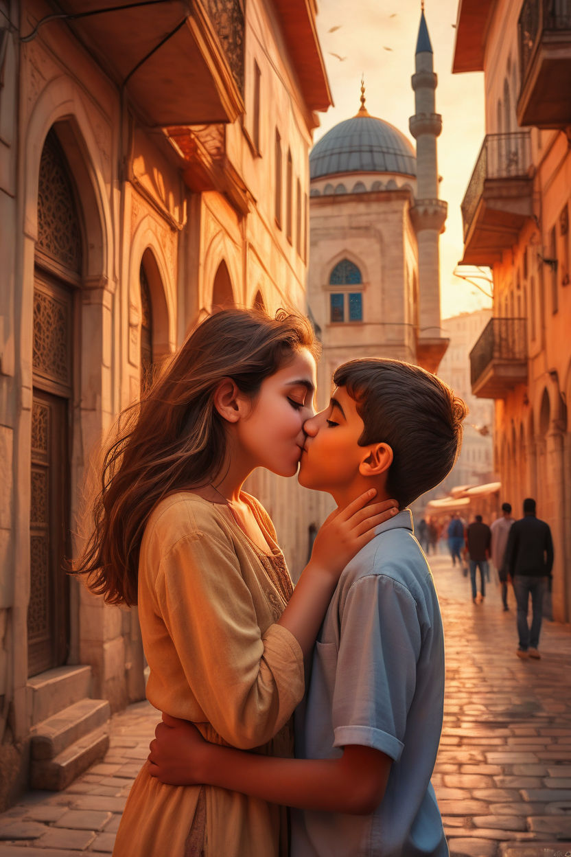 hot 14-year-old arab girl kissing her boyfriend