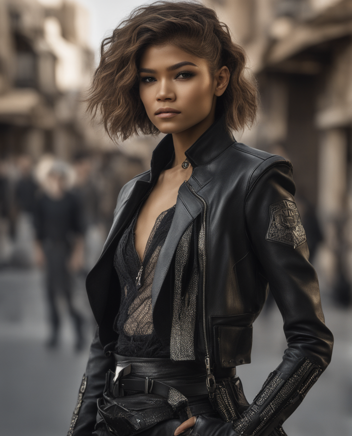 Zendaya, woman wearing black sports bra and distressed jeans, png