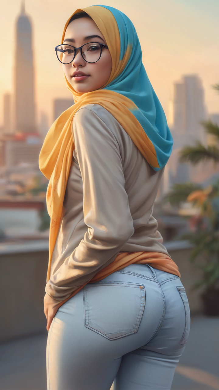 Realistic hijab girl with big boobs fat legs