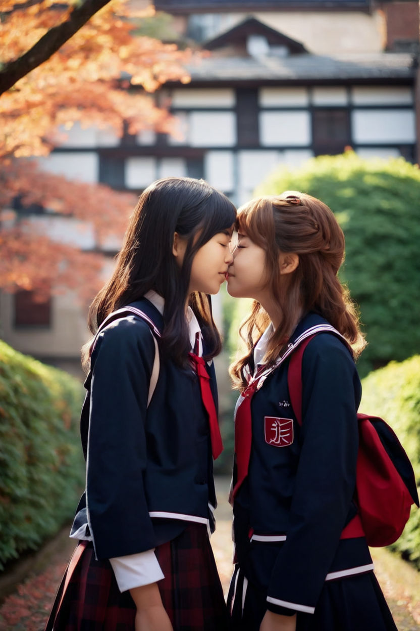 Japanese girl kissing a girl