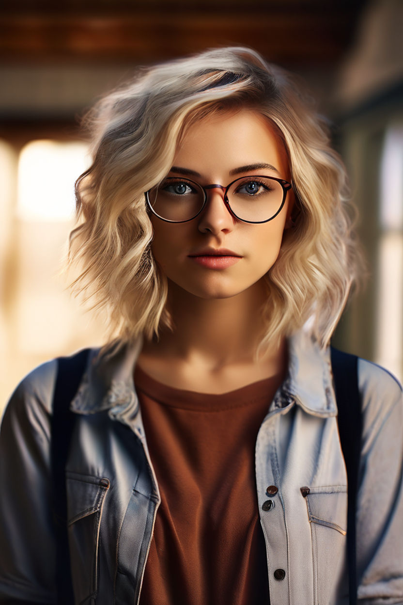 short hair girl with glasses