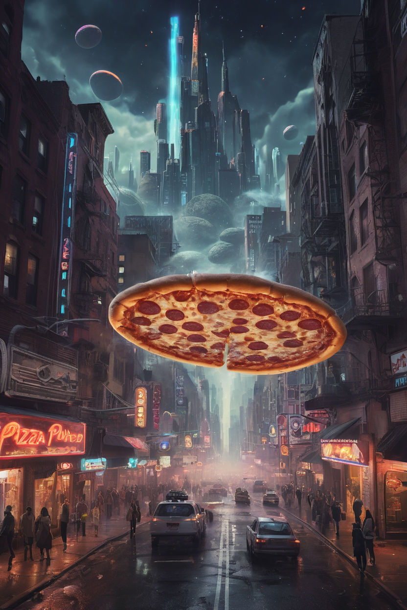 An interstellar scene depicting Pizza overtaking the by