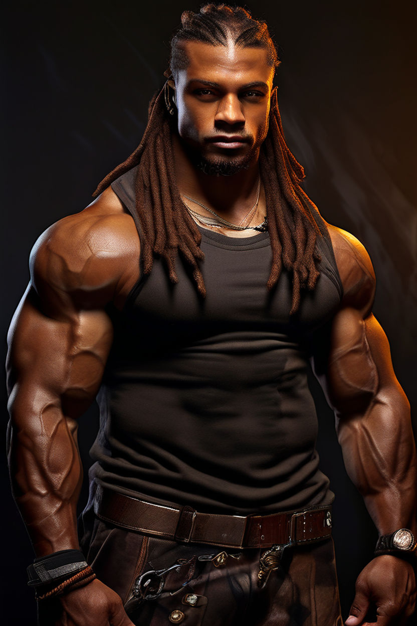 black man with strong muscles portrait