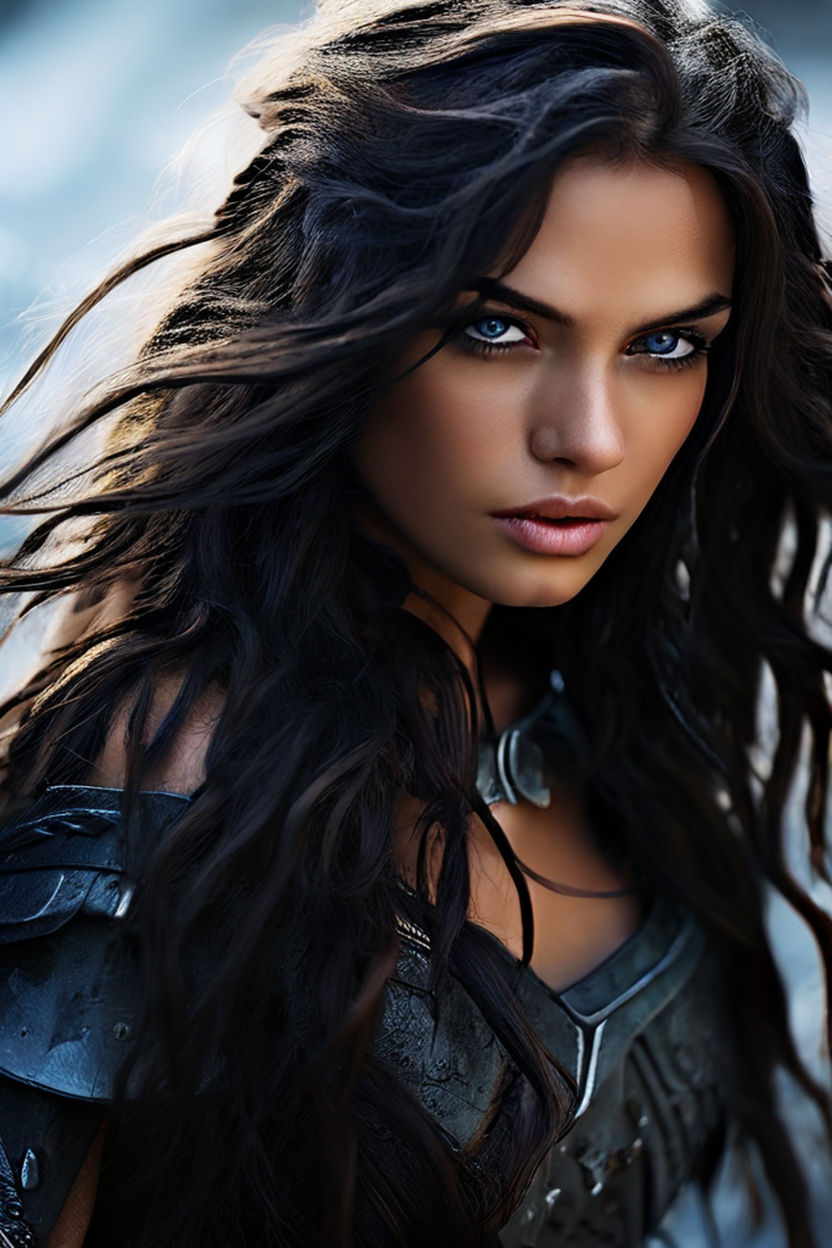 woman with blue eyes and long black hair