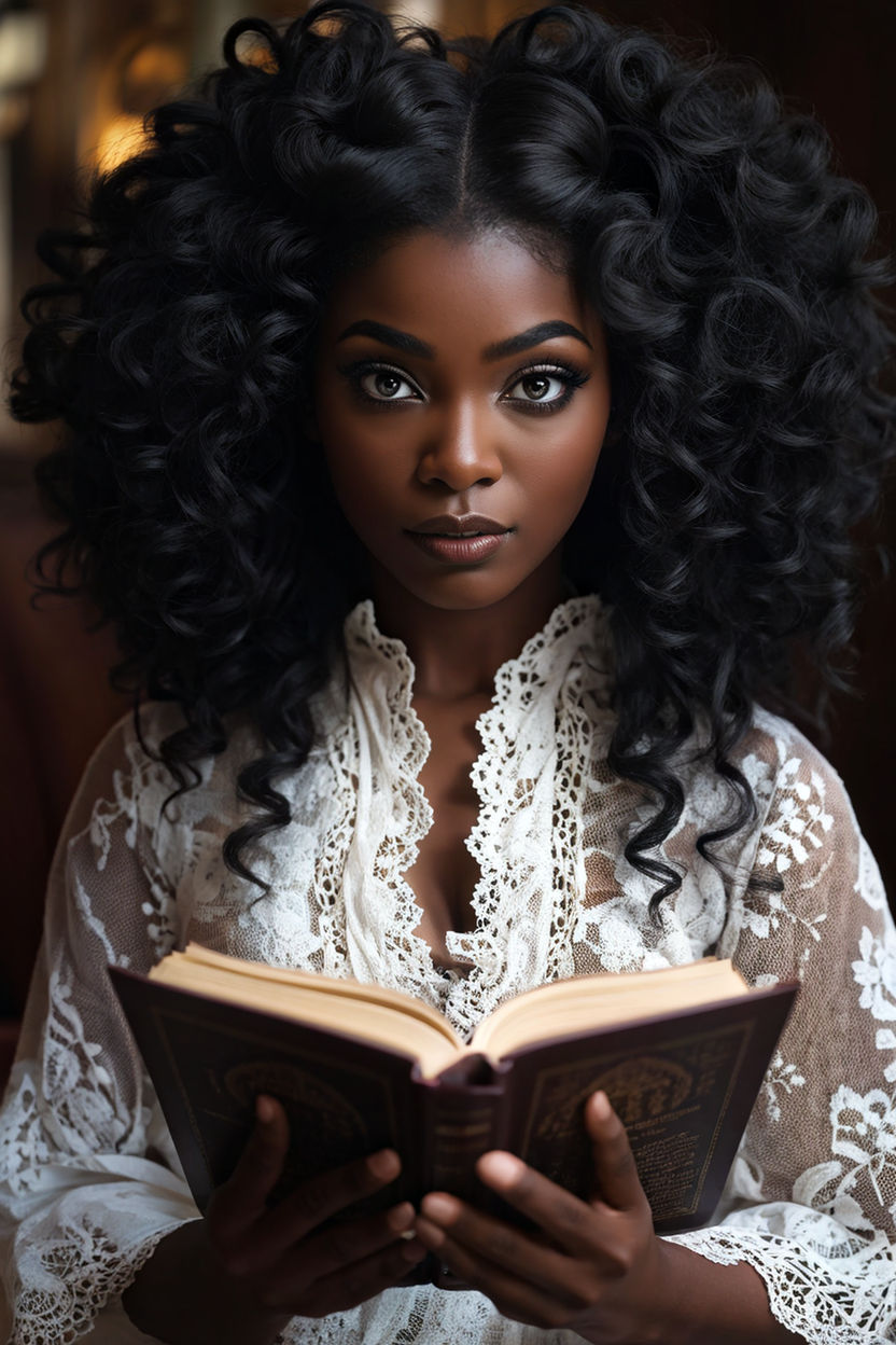 Beautiful black woman with long black coily big hair