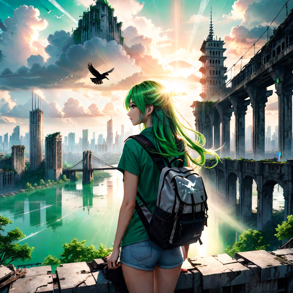 HD Green Long Anime Girl Hair PNG