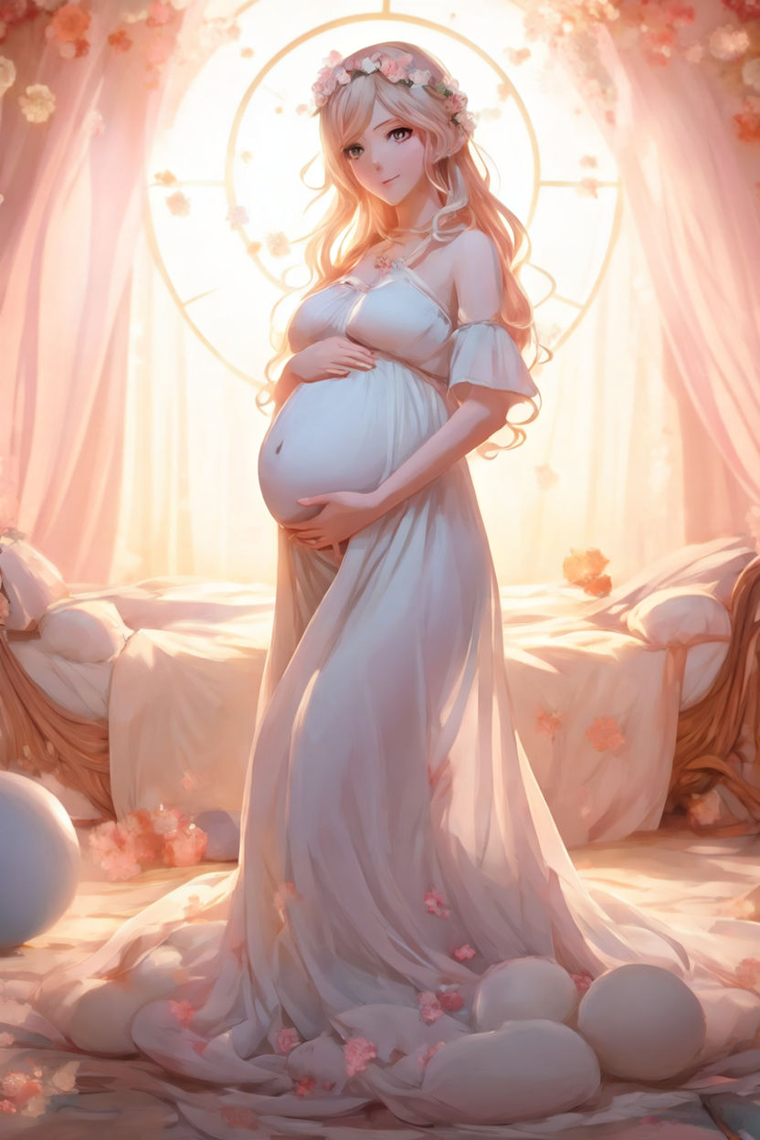 pregnant very tall anime girl with ears and tail